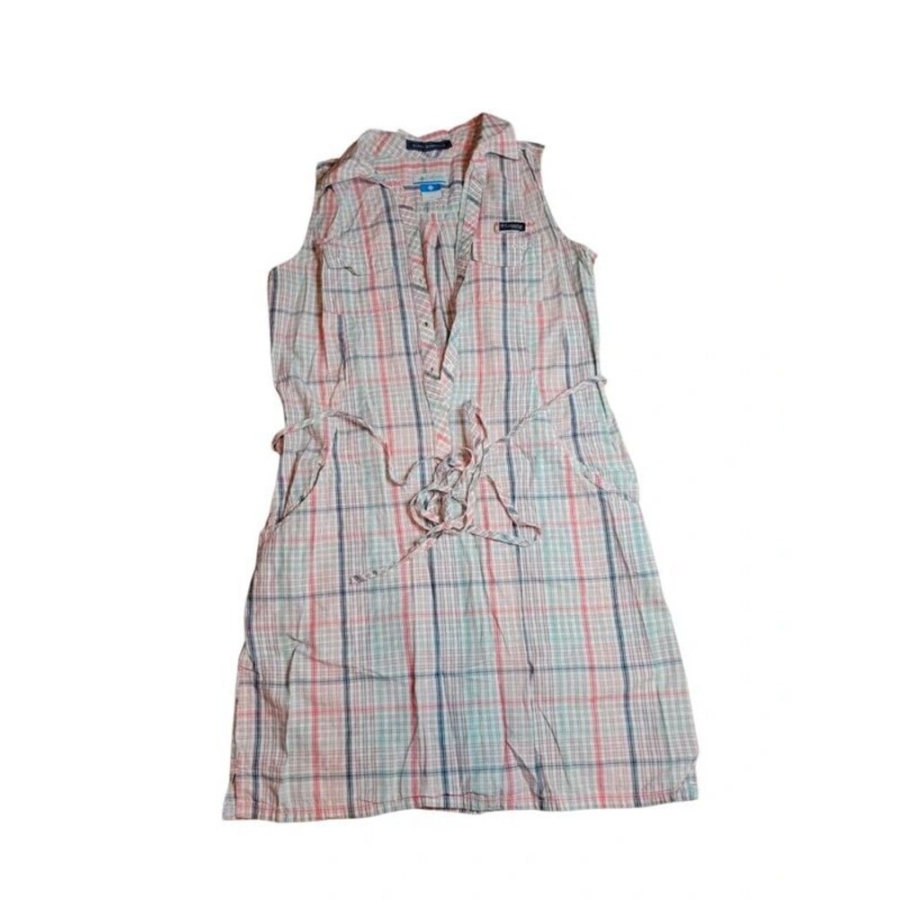 Columbia PFG Super Bonehead Plaid Sleeveless Small Dress w/Pockets & Waist Tie